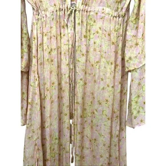 Paloma Blue Kimono Duster Cover Up Robe Maxi 100% Silk Slit Sides M/L - Picture 5 of 9